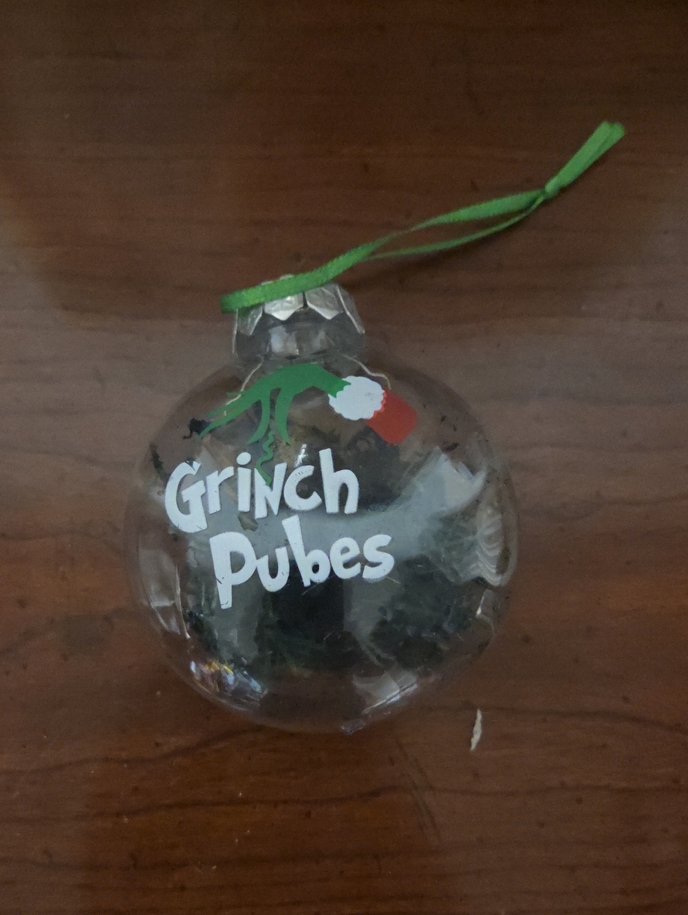 The Grinch Pubes ClearPlastic Ornament with Green Ribbon
